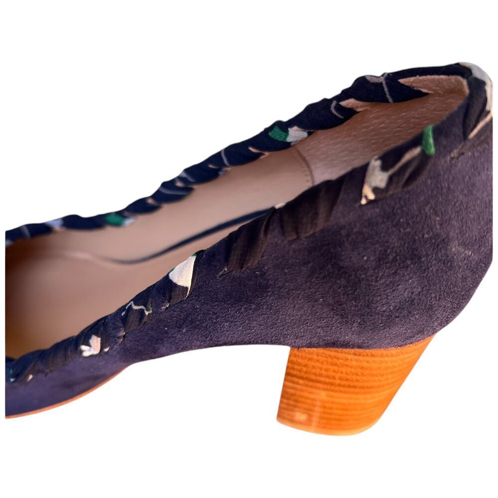 Anthropologie Women's 8.5M Navy Whipstitch Braided Ribbon Suede Block Heels - Picture 13 of 15